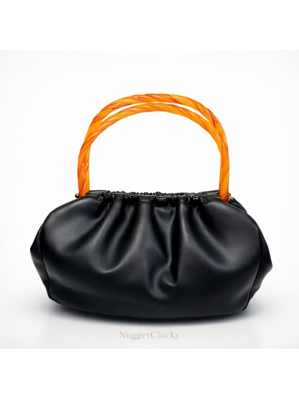 Vintage Empress Handbag Amber Bakelite Lucite Handles 1950s Ruched Frame Purse